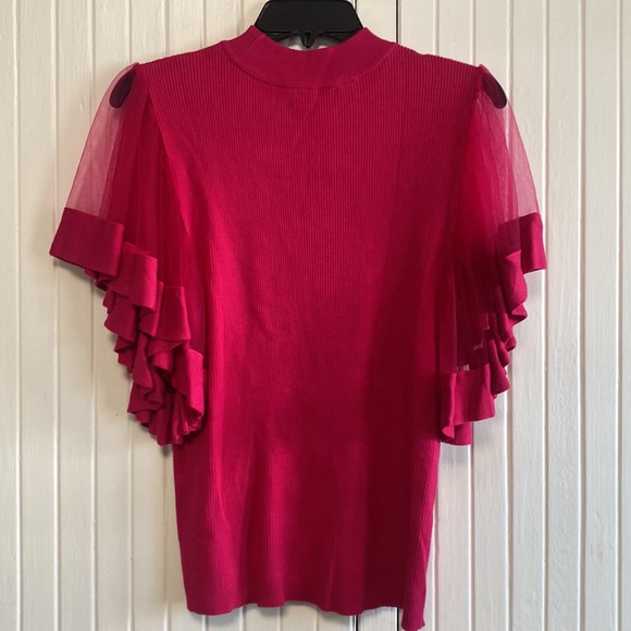 Chiffon-Sleeve Mock-Neck Sweater - 7th Ave - Picture 2 of 7